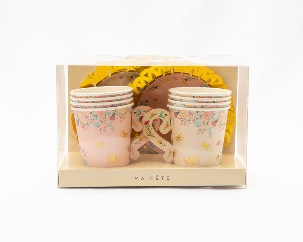 Jubilation Box Butterfly Garden Tea Party Paper Tea Cups and Saucers, 9oz, 8ct