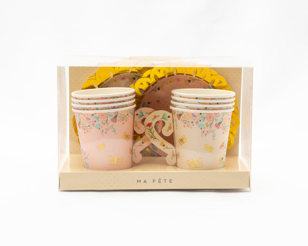 Butterfly Garden Tea Party Paper Teacups and Saucers, 9oz, 8ct